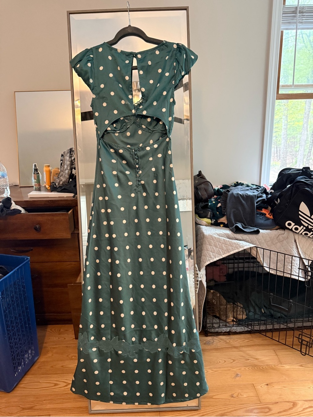 Free People Jade Polka Dot Satin Midi Dress with Lace Trim - Picture 6 of 6
